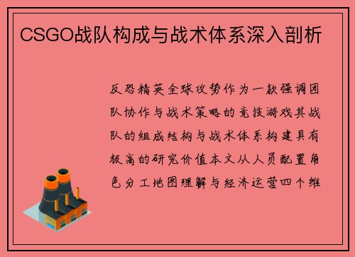 CSGO战队构成与战术体系深入剖析